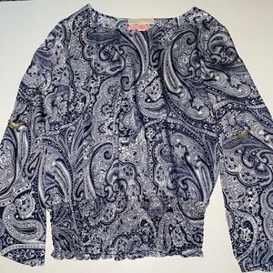 MICHAEL KORS LUXURY BRAND PAISLEY TOP WITH SMOCKED HEM DESIGNER BRAND